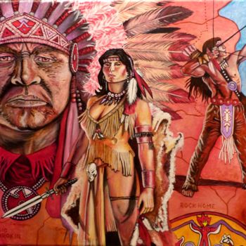 Painting titled "Plain's Indians" by Bernard Niobey, Original Artwork, Acrylic
