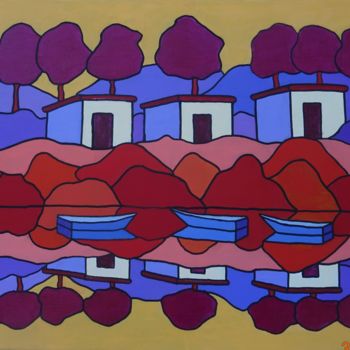 Painting titled "bord de rivière 6" by Bernard Olczak, Original Artwork, Acrylic