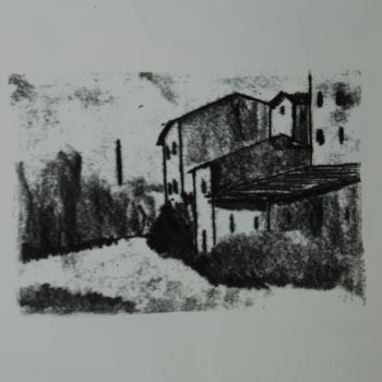 Druckgrafik mit dem Titel "paysage basque" von Bernard Olczak, Original-Kunstwerk, Monotypie Auf Karton montiert