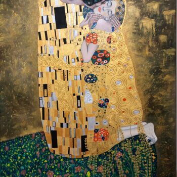 Peinture intitulée "Le Baiser de Klimt" par Bernard Palermo, Œuvre d'art originale, Huile Monté sur Châssis en bois
