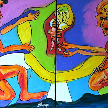 Malerei mit dem Titel "D233P20 Procréation" von Bernard Pineau, Original-Kunstwerk, Öl