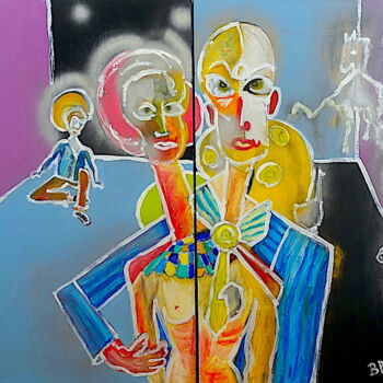 Schilderij getiteld "D179F40 Couples & s…" door Bernard Pineau, Origineel Kunstwerk, Olie