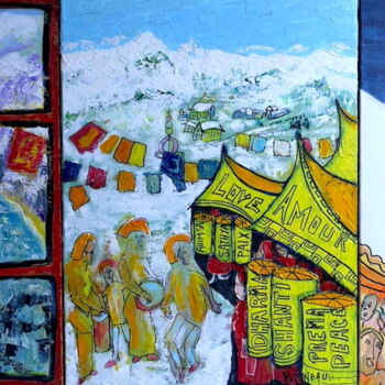 Painting titled "T040X20 Tibet Sacré" by Bernard Pineau, Original Artwork, Oil