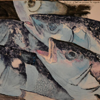 Peinture intitulée "L'oeil du poisson t…" par Bernard Pothier, Œuvre d'art originale, Aquarelle