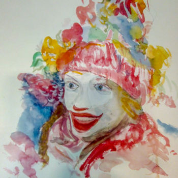 Painting titled "la Clown de carnaval" by Bernard Relecom, Original Artwork, Watercolor