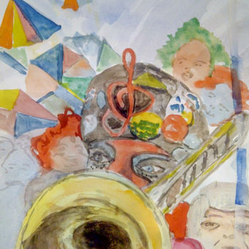 Painting titled "Trompettiste du car…" by Bernard Relecom, Original Artwork, Watercolor