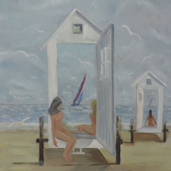 Painting titled "cabines de plage" by Bernard Relecom, Original Artwork, Oil