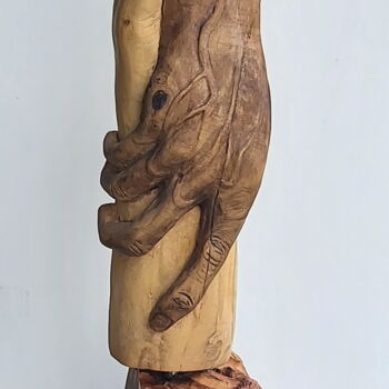 Sculpture titled "Au secours..." by Bernard Sabathé, Original Artwork, Wood