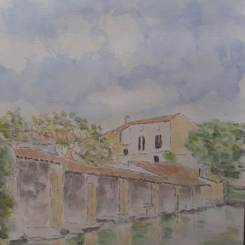 Painting titled "Lavoirs ( Mouthiers…" by Bernard Vérisson, Original Artwork, Watercolor