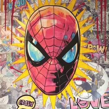 Painting titled "SPIDER-MAN in Pop-a…" by Bernard Xavier, Original Artwork, Collages