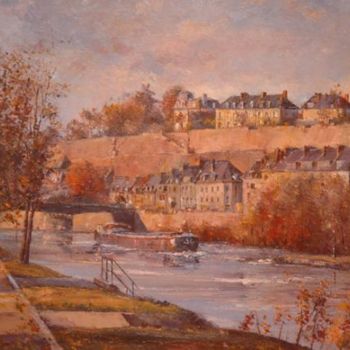 Peinture intitulée "pont de l'Oise" par Pierre-Bernard Andrieux, Œuvre d'art originale
