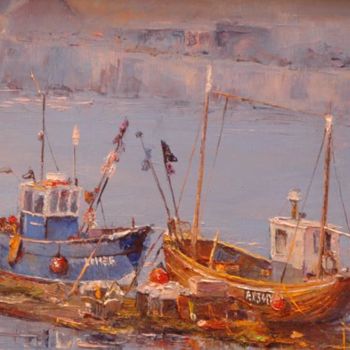 Peinture intitulée "pêche à Newhaven" par Pierre-Bernard Andrieux, Œuvre d'art originale