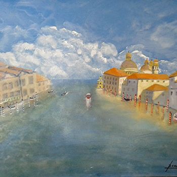 Schilderij getiteld "Brume sur Venise" door Bernard Cahue, Origineel Kunstwerk, Olie