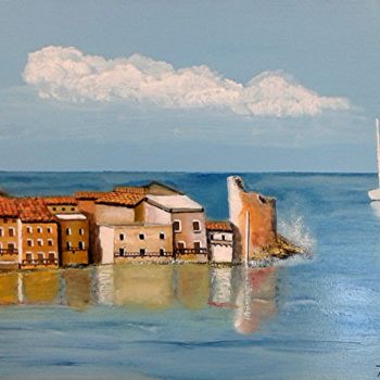 Pintura intitulada "Erbalunga (Corse)" por Bernard Cahue, Obras de arte originais, Óleo