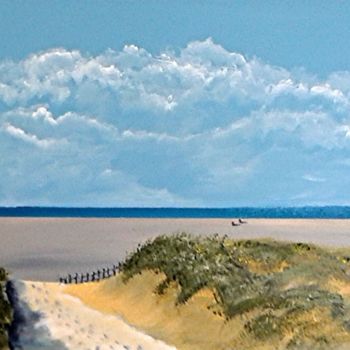 Painting titled "Sur les dunes" by Bernard Cahue, Original Artwork, Oil Mounted on Wood Stretcher frame