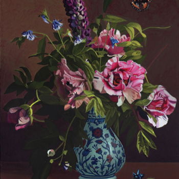 Peinture intitulée "Bouquet au Papillon" par Bernard Ciochetti, Œuvre d'art originale, Acrylique