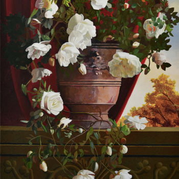 Painting titled "Roses blanches en s…" by Bernard Ciochetti, Original Artwork, Acrylic
