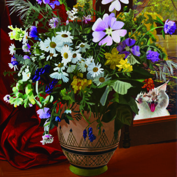 Painting titled "Le Bouquet au Miaul…" by Bernard Ciochetti, Original Artwork, Acrylic