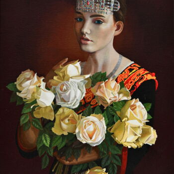 Painting titled "Femme au Bouquet de…" by Bernard Ciochetti, Original Artwork, Acrylic