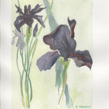 Painting titled "aquarelle les iris" by Bernard Faucheux, Original Artwork, Oil