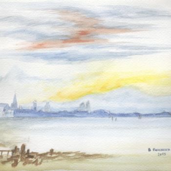 Pittura intitolato "aquarelle la lagune…" da Bernard Faucheux, Opera d'arte originale, Olio
