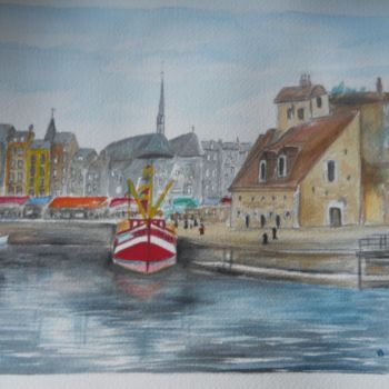 Painting titled "aquarelle le port d…" by Bernard Faucheux, Original Artwork, Oil