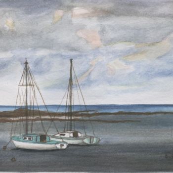 Pittura intitolato "aquarelle bateaux a…" da Bernard Faucheux, Opera d'arte originale