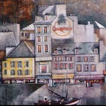 Painting titled "Port le soir" by Bernard Fosse, Original Artwork, Oil