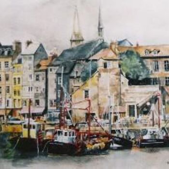 Dibujo titulada "Honfleur 2" por Bernard Fosse, Obra de arte original