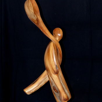 「l'homme à l'écharpe」というタイトルの彫刻 Bernard Geoffroyによって, オリジナルのアートワーク, ウッド