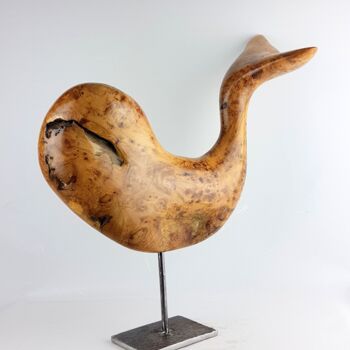 Sculpture titled "Baleine Cerebos" by Bernard Geoffroy, Original Artwork, Wood