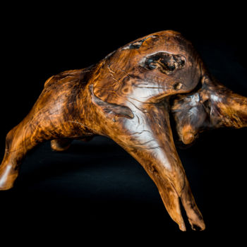 Sculpture titled "Bison" by Bernard Geoffroy, Original Artwork, Wood