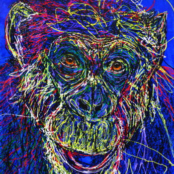 Painting titled "Chimpanzee" by Bernard Ouellette, Original Artwork, Acrylic Mounted on Wood Panel