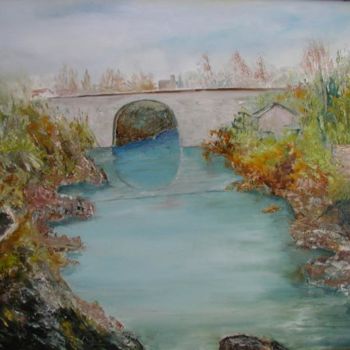 Peinture intitulée "pont d'Orthez" par Bernard Sabot, Œuvre d'art originale