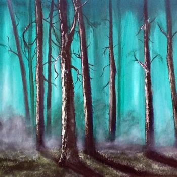 Peinture intitulée "Brume, forêt n°5" par Samuel Bernet, Œuvre d'art originale