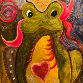 Collagen mit dem Titel "Froschkönig" von Bernie Spielmann, Original-Kunstwerk, Acryl