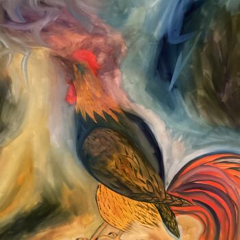 Malerei mit dem Titel "Der Hahnenschrei…20…" von Bernie Spielmann, Original-Kunstwerk, Öl