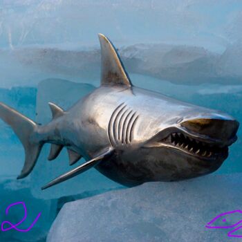 Collages intitolato "Shark..2" da Bernie Spielmann, Opera d'arte originale, Acrilico