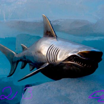 Collagen mit dem Titel "Shark..23" von Bernie Spielmann, Original-Kunstwerk, Acryl