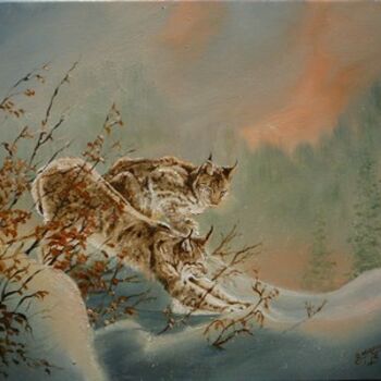 Painting titled "couple de lynx" by Bernadette Maréchal, Original Artwork