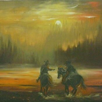 Painting titled "cowboys" by Bernadette Maréchal, Original Artwork