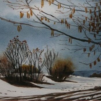 Pintura intitulada "neige de printemps" por Bernadette Maréchal, Obras de arte originais