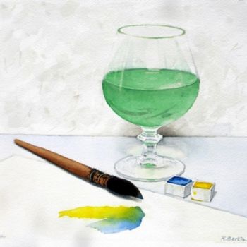 Schilderij getiteld "Verre d'eau" door Roland Bertin, Origineel Kunstwerk