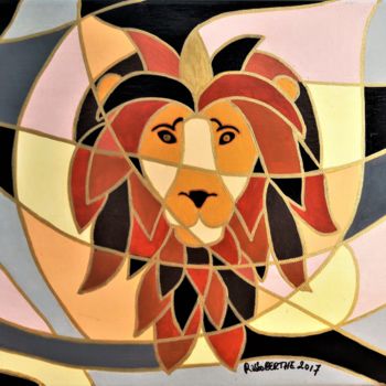 Painting titled "lion" by Berthe Rosso, Original Artwork, Acrylic