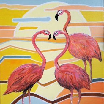 Painting titled "flamants" by Berthe Rosso, Original Artwork, Acrylic