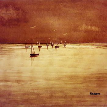 Peinture intitulée "mer plate" par Berthe Rosso, Œuvre d'art originale, Autre