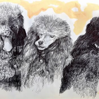 Disegno intitolato "Three Dogs Are Play…" da Berthold Von Kamptz, Opera d'arte originale, Altro