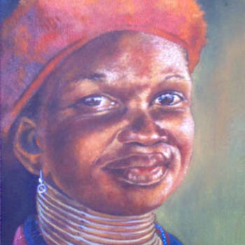 Peinture intitulée "ndebele maiden" par Berthold Moyo, Œuvre d'art originale, Huile