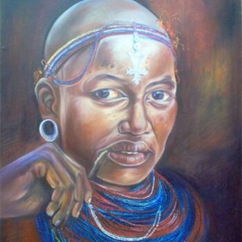 Картина под названием "samburu maiden" - Berthold Moyo, Подлинное произведение искусства, Масло