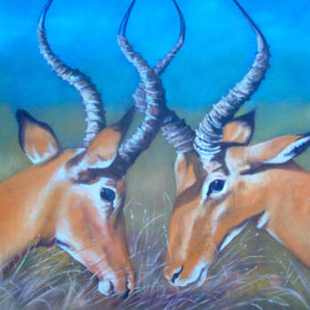 Pintura intitulada "impala ram" por Berthold Moyo, Obras de arte originais, Óleo